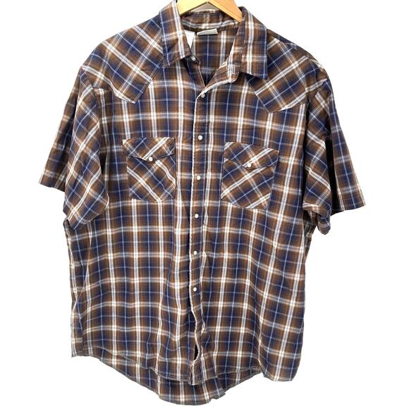 Western Frontier Shirt Mens XL Pearl Snap Western Plaid Short Sleeve USA - Picture 1 of 8